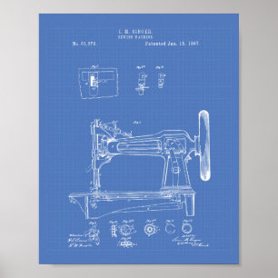 Nähmaschine 1867 Patentart Blueprint Poster