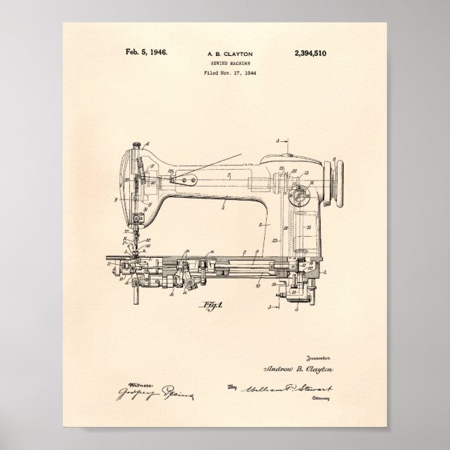 Nähmaschine 1946 Patent Art Old Peper Poster (Vorne)
