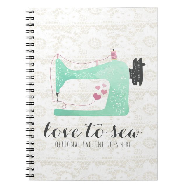 Nähmaschine auf Shabby Chic Lace & Burlap Notizblock (Vorderseite)