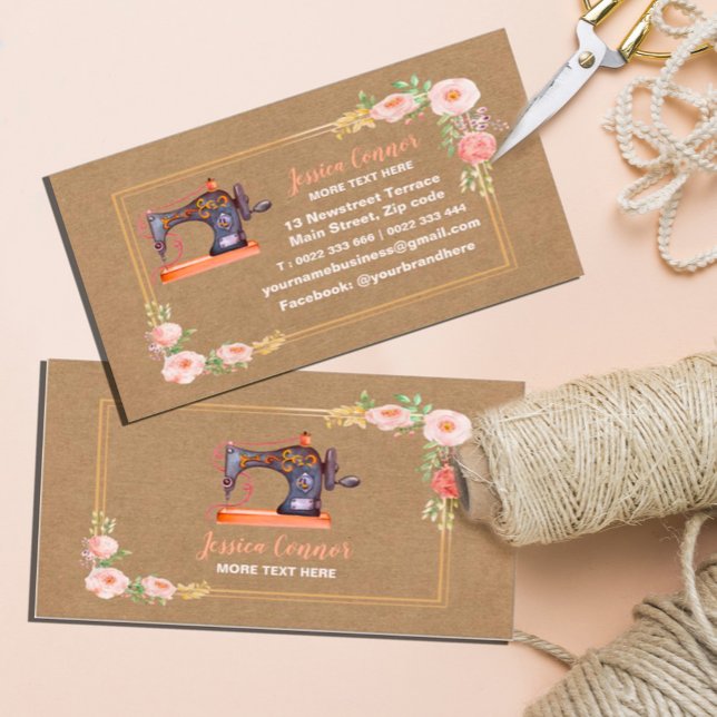 Nähmaschine — Blumenfaser-Visitenkarte Visitenkarte (#zazzlemade #tailorbusinesscard #fashioncard #machinebusinesscard #kraftpaper)