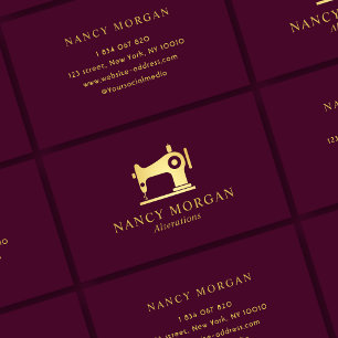 Nähmaschine Burgund und Gold Business Card Visitenkarte