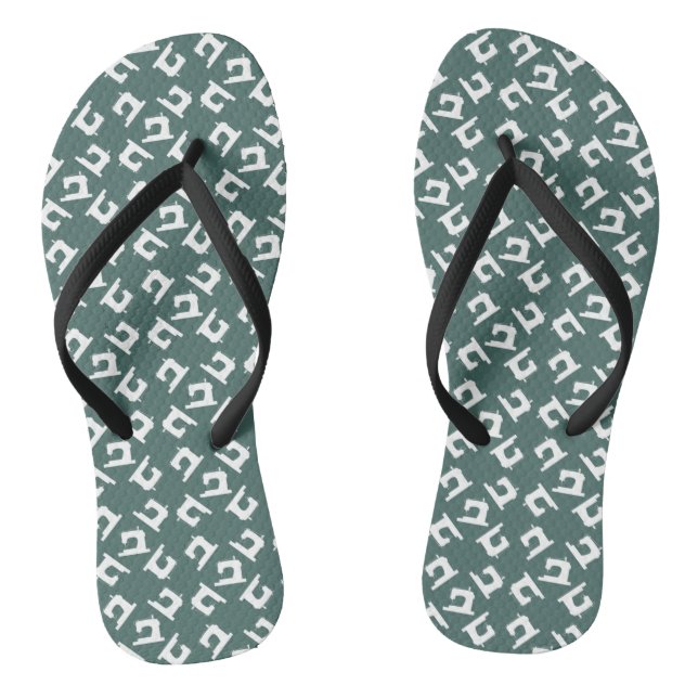 Nähmaschine Druckkunstwerk dunkel Flip Flops (Fußbett)