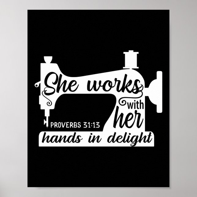 Nähmaschine, mit der sie in der Nacht mit ihren Hä Poster (Vorne)