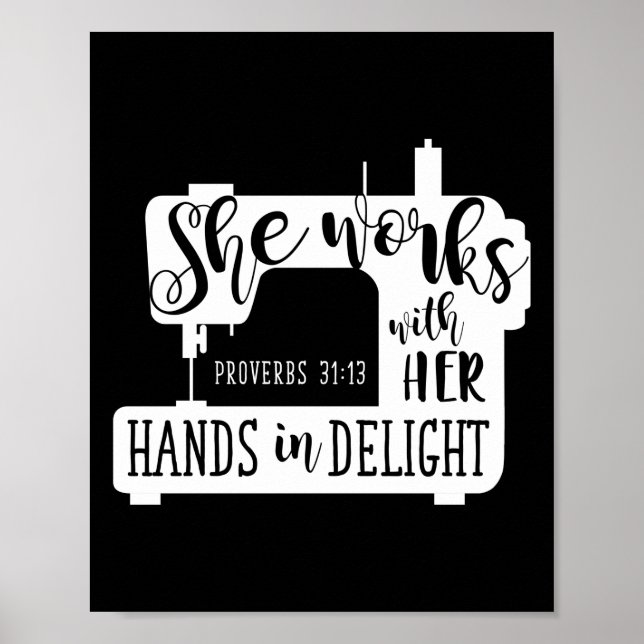 Nähmaschine, mit der sie in der Nacht mit ihren Hä Poster (Vorne)