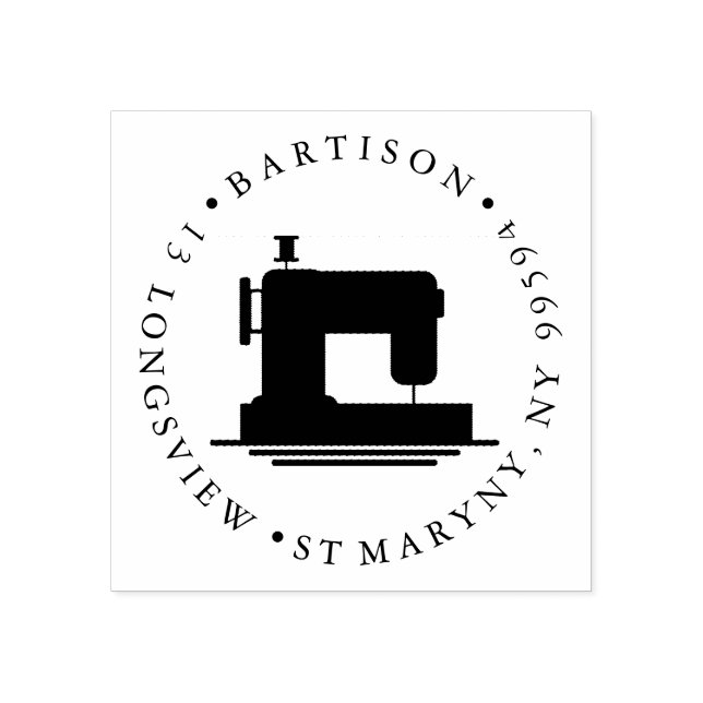 Nähmaschine ROUND RÜCKSENDEADRESSE Gummi Briefmark Gummistempel (Prägung)