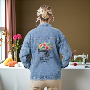Nähmaschine Schwarz-weißer Schneidewagen Jeansjacke