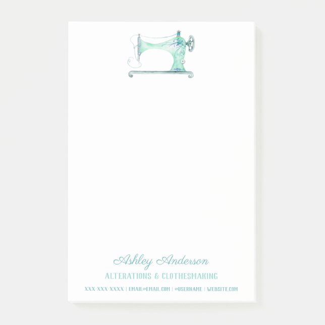 Nähmaschine Seamstress Wasserfarbe Post-it Klebezettel (Vorderseite)