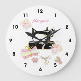 Nähmaschine und Gewebe Große Wanduhr