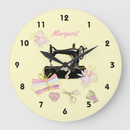 Nähmaschine und Gewebe Große Wanduhr