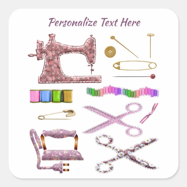 Nähmaschine und Nähzubehör Quadratischer Aufkleber (Vorderseite)