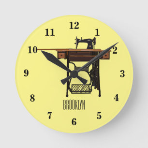 Nähmaschinen-Comic-Illustration Runde Wanduhr