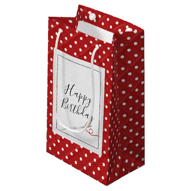 Nähnadel Geburtstag Polka Dots Kleine Geschenktüte (Vorderseite Schrägansicht)