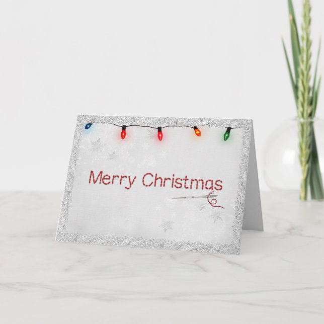 Nähnadel und Weihnachtsstifte Feiertagskarte (Vorderseite)