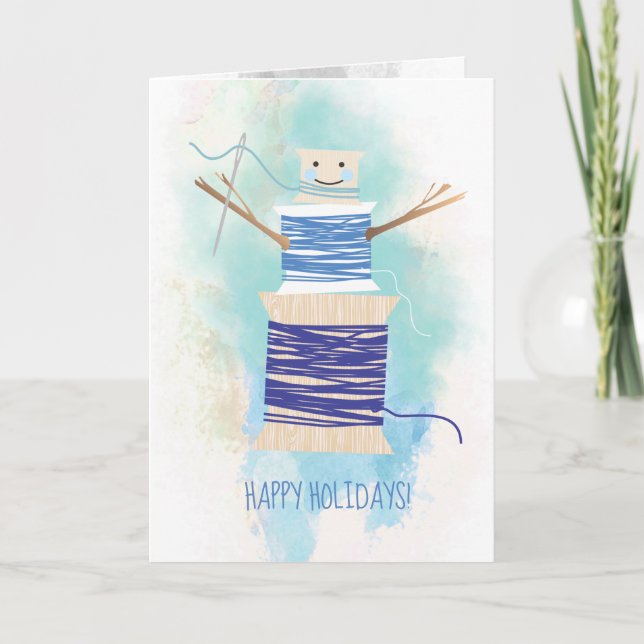 Nähnadel wirbelt Schneemann Weihnachtskarte Feiertagskarte (Vorderseite)