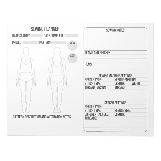 Nähplaner Notepad Notizblock (Vorderseite)