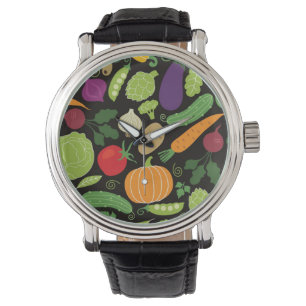 Nahrung auf einem schwarzen Hintergrund Armbanduhr