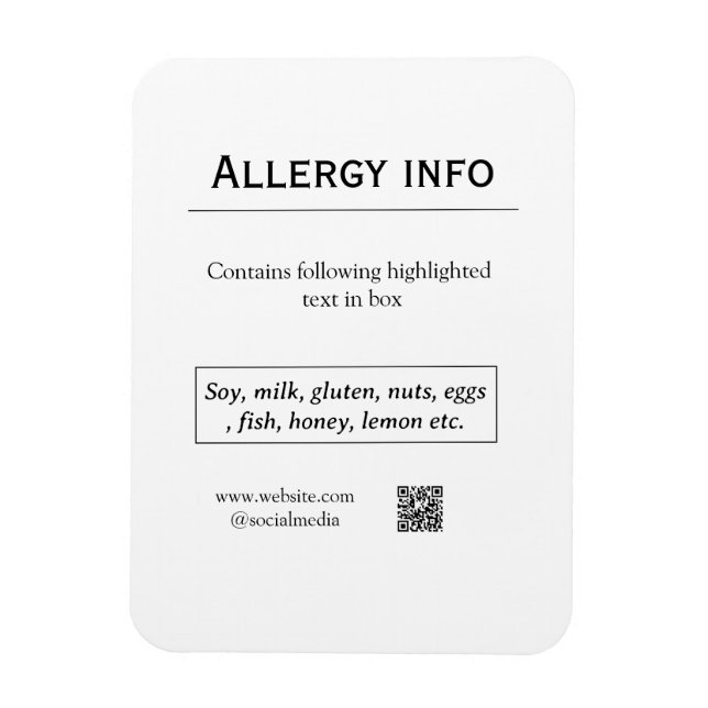 Nahrungsmittelallergie-Warnung Name Text Lebensmit Magnet (Vertikal)