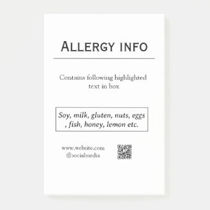 Nahrungsmittelallergie-Warnung Name Text Lebensmit Post-it Klebezettel