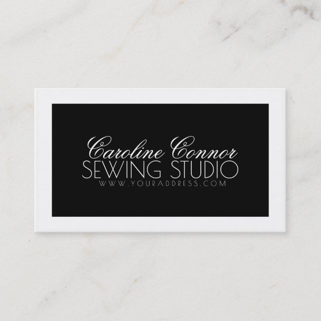 Nähstudio Schwarz-Weiß-Design-Karte Visitenkarte (Vorderseite)