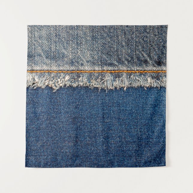 Naht mit orangefarbenem Faden auf gebleicht Wandteppich (Vorderseite)