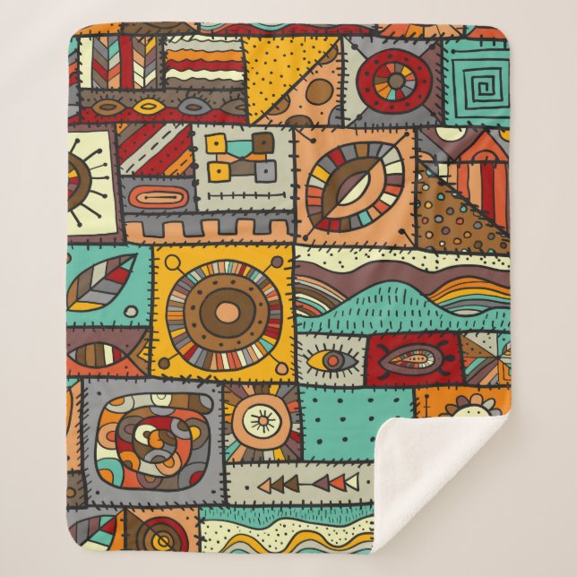 Nähte Stoffe in einem Patchwork-Stil. ethnisch Sherpadecke (Vorderseite)