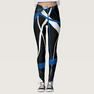 Nahtlos Abstrakte blaue und weiße Linien auf schw Leggings