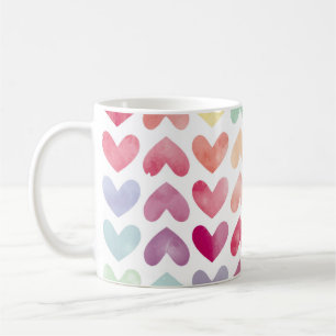 Nahtlos bunt gemalte Wasserfarbe-Herzen-Muster Kaffeetasse