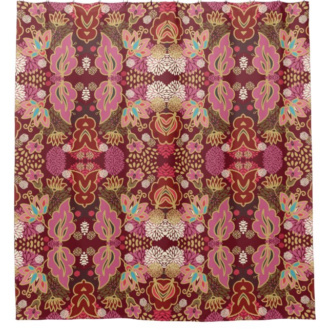 Nahtlos dekoratives, chaotisches Blumenmuster Duschvorhang (Vorderseite)