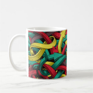 Nahtlos farbiger Hintergrund von Graffiti auf dunk Kaffeetasse