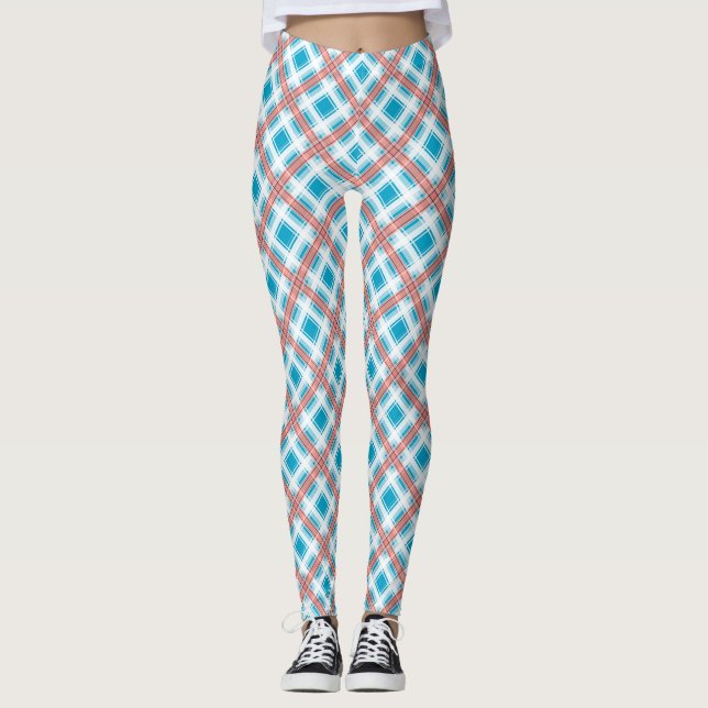 Nahtlos kariertes kariertes, gesäumtes abstraktes  leggings (Vorderseite)