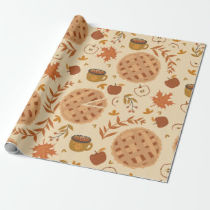Nahtlos mit Apfelkuchen, Äpfeln und Tasse. Geschenkpapier