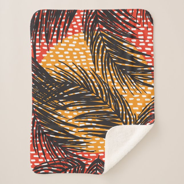 Nahtlos mit Blätter und Strichen aus schwarzer Han Sherpadecke (Vorderseite)