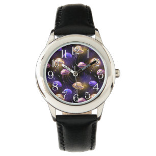 Nahtlos mit glühender Qualle Armbanduhr