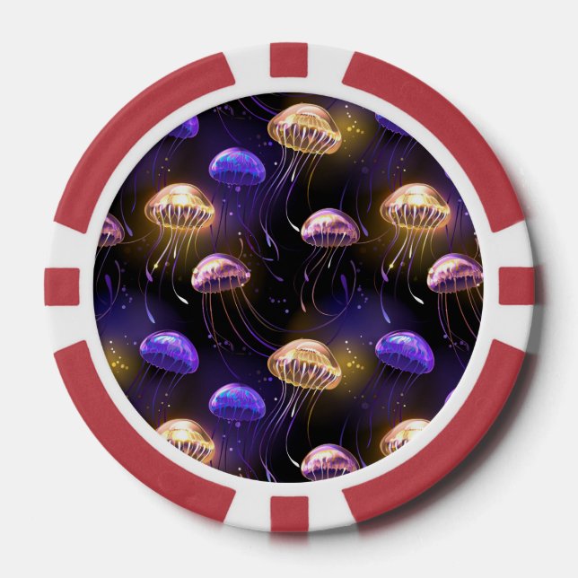 Nahtlos mit glühender Qualle Pokerchips (Vorderseite)