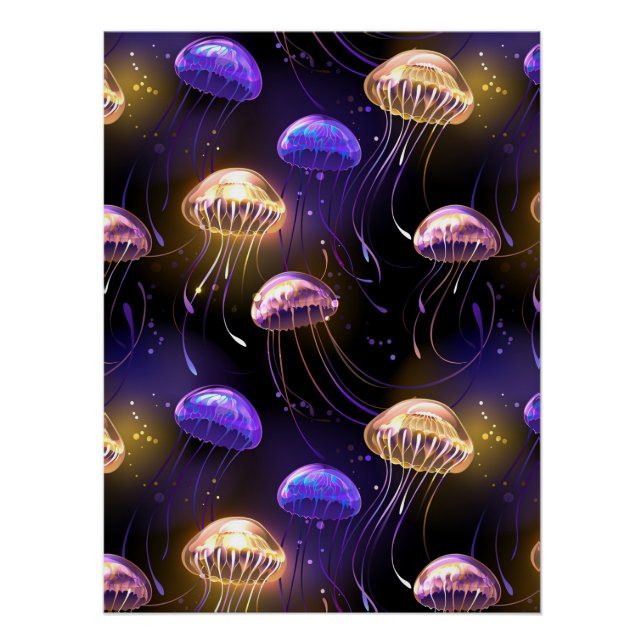 Nahtlos mit glühender Qualle Poster (Vorderseite)