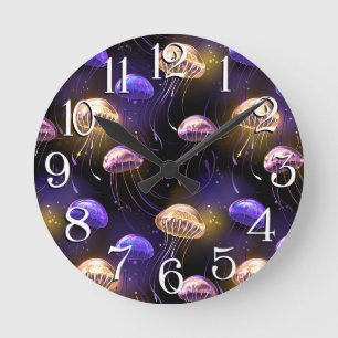 Nahtlos mit glühender Qualle Runde Wanduhr