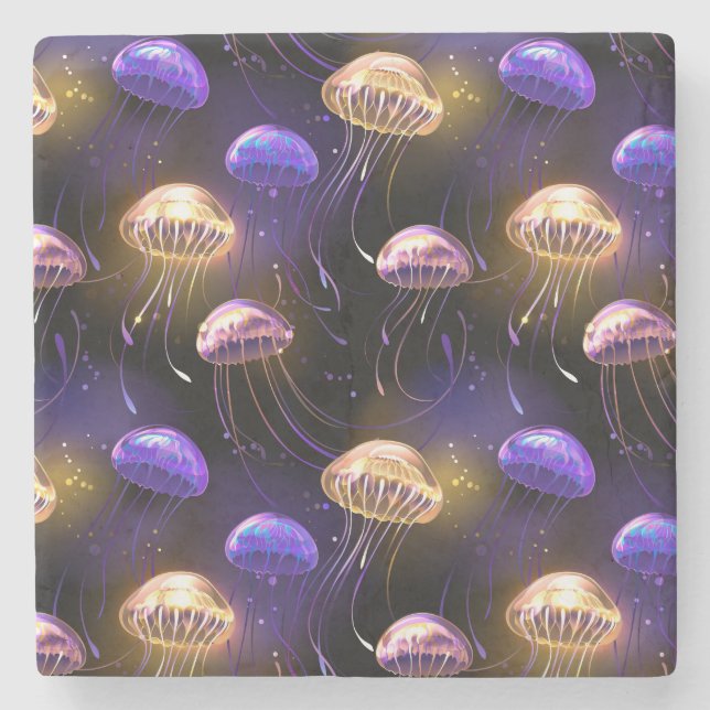 Nahtlos mit glühender Qualle Steinuntersetzer (Vorderseite)