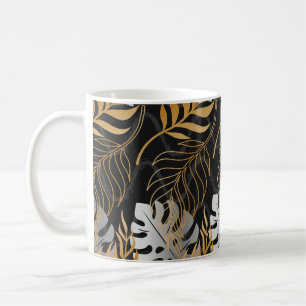 Nahtlos mit goldener, silberner tropischer Pflanze Kaffeetasse