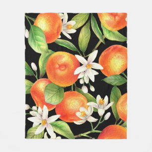 Nahtlos mit Orangenfrüchten, Blume und l Fleecedecke