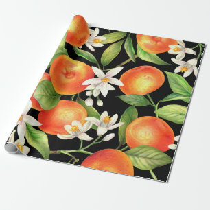 Nahtlos mit Orangenfrüchten, Blume und l Geschenkpapier