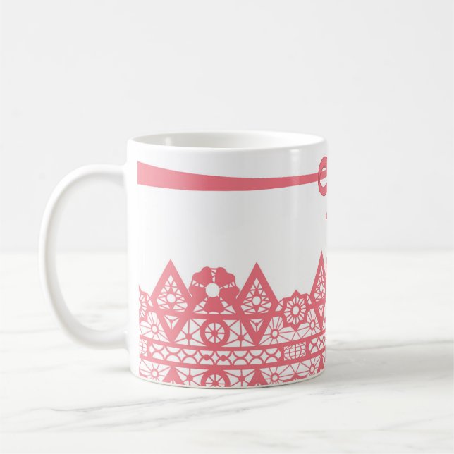 Nahtlos rosa Schnürsenkel romantisches Bogen-weiße Kaffeetasse (Links)