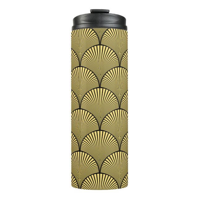Nahtlos schwarz und gold japanisch Deko floral w Thermosbecher (Vorderseite)