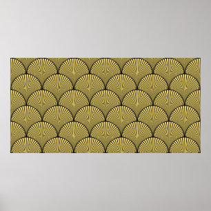 Nahtlos schwarze und goldene japanische Art Deco f Poster