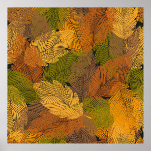 nahtlos Vintages Muster mit Blätter in gelbem Kohl Poster