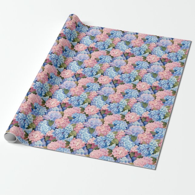 Nahtlos von rosa und blauen Hydrangea-Blume Geschenkpapier (Ungerollt)