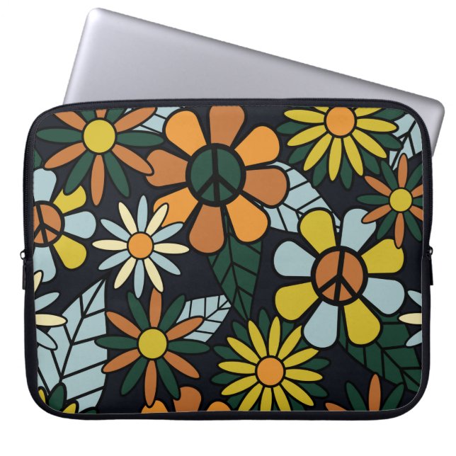 Nahtlose 70er Jahre Retro-Hippie-Blume - Vinta Laptopschutzhülle (Vorderseite)