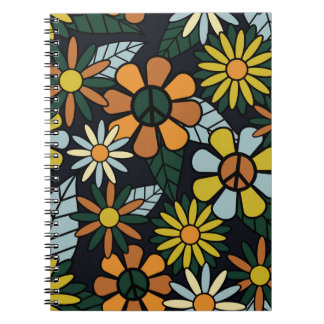 Nahtlose 70er Jahre Retro-Hippie-Blume - Vinta Notizblock