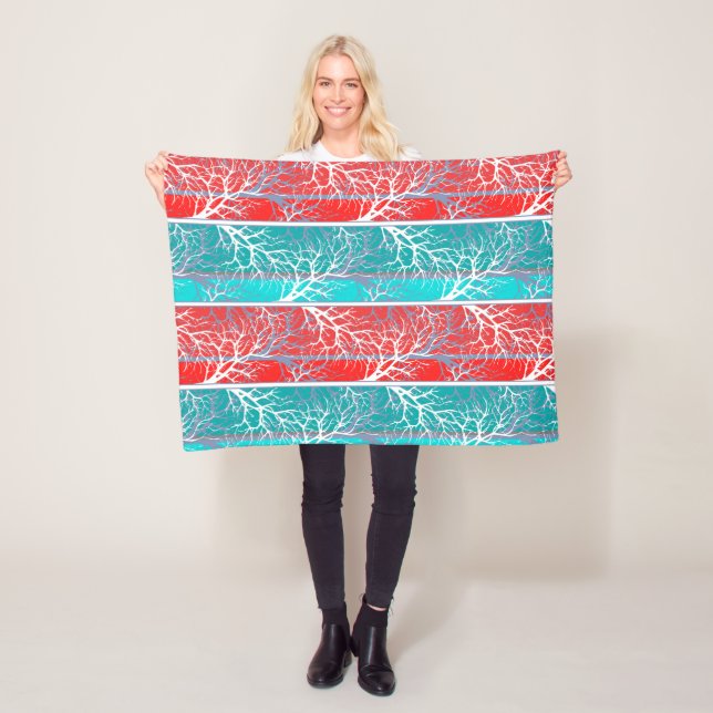 Nahtlose abstrakte Bäume Ast blauen Korallenrot Li Fleecedecke (Beispiel)