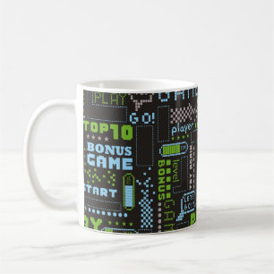 Nahtlose abstrakte Darstellung im Pixelspielstil.  Kaffeetasse