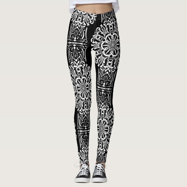 Nahtlose abstrakte Dekoration in modernen Schwarz  Leggings (Vorderseite)